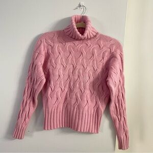 Cashmeres Cable Knit Light Pink Cropped Turtleneck Sweater Made in Scotland M